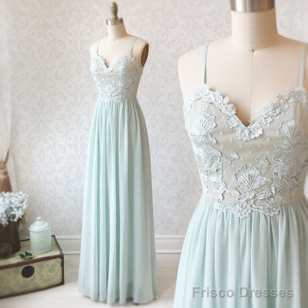 Sweetheart Neck Spaghetti Straps Mint Green Lace Prom Dresses, Mint Green Lace Formal Evening Bridesmaid Dresses Secondary image