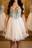 Sweetheart Neck Spaghetti Straps Tulle Champagne Homecoming Dresses, Champagne Short Formal Prom Dresses, Graduation Dresses, Evening Dresses
