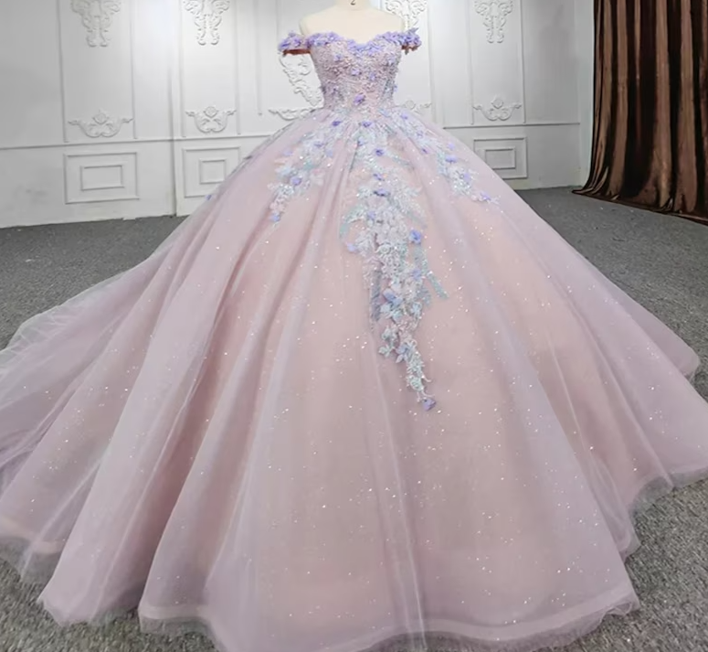 Sweetheart Off The Shoulder Beaded Floral Appliqu¨¦ Quincea?Era Ball Gown Secondary image