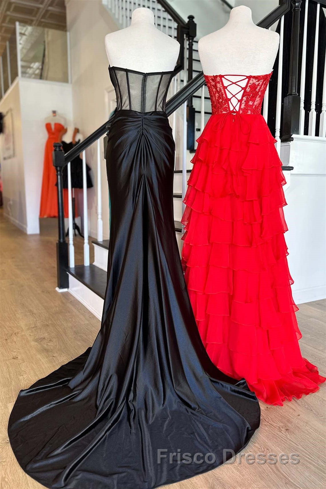 Sweetheart Red Corset Chiffon Ruffle Long Formal Prom Dress