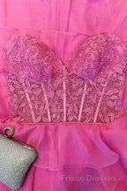 Sweetheart Red Corset Chiffon Ruffle Long Formal Prom Dress