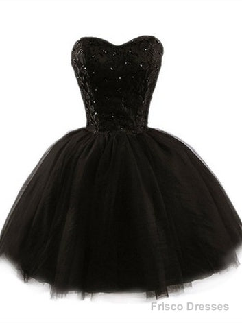 Sweetheart Short Black Lace Prom Dress, Black Lace Graduation / Homecoming Dress Main image
