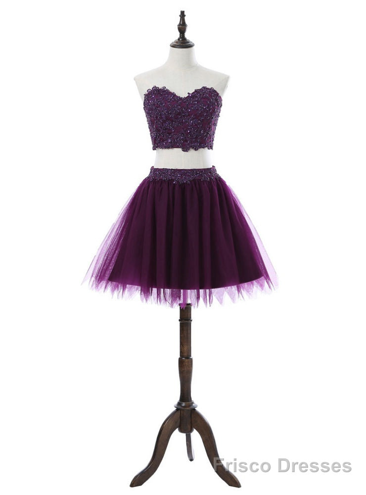 Sweetheart Short Mini Tulle Purple Homecoming Dresses A-line