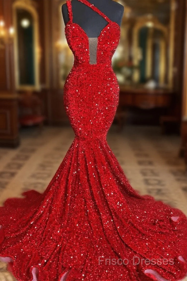 Sweetheart Sleeveless Sequins Red Mermaid Formal Prom Dress Main image