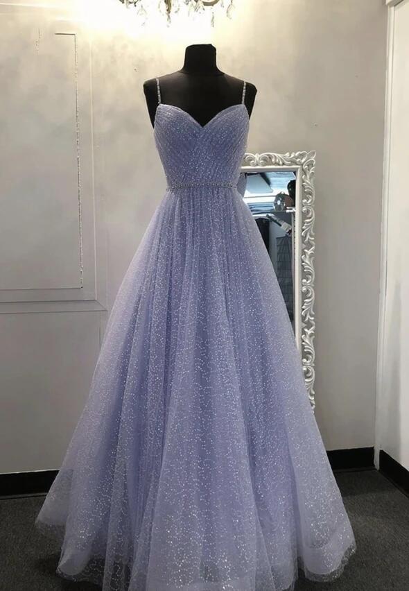 Sweetheart Tulle Sequin Long Prom Dress Purple Formal Dress Secondary image