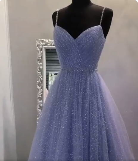 Sweetheart Tulle Sequin Long Prom Dress Purple Formal Dress