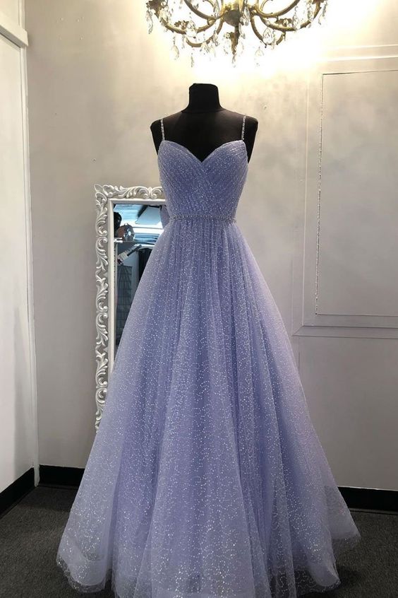 Sweetheart Tulle Sequin Long Prom Dress Purple Formal Dress Main image