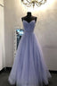 Sweetheart Tulle Sequin Long Prom Dress Purple Formal Dress