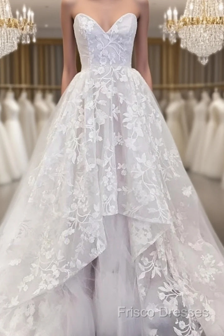 Sweetheart White Ball Gown Tulle Appliques Wedding Dress