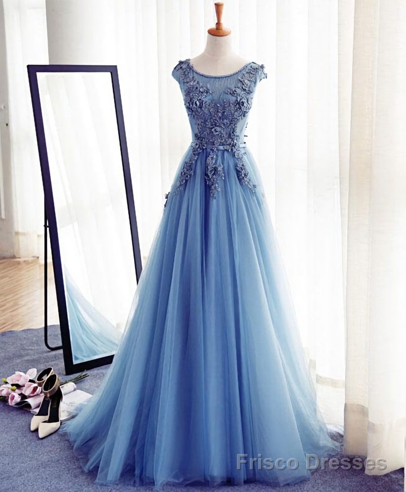 a line mini dress brown Light Green A-Line Long Prom Dress With Embroidery main image 1