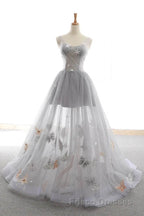 Gray Long Formal Prom Dress with Butterfly, New Arrival Unique Evening Dress