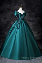 Teal A-Line Off The Shoulder Satin Long Formal Prom Dress, Elegant Evening Dress