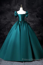Teal A-Line Off The Shoulder Satin Long Formal Prom Dress, Elegant Evening Dress