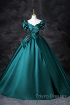 Teal A-Line Off The Shoulder Satin Long Formal Prom Dress, Elegant Evening Dress