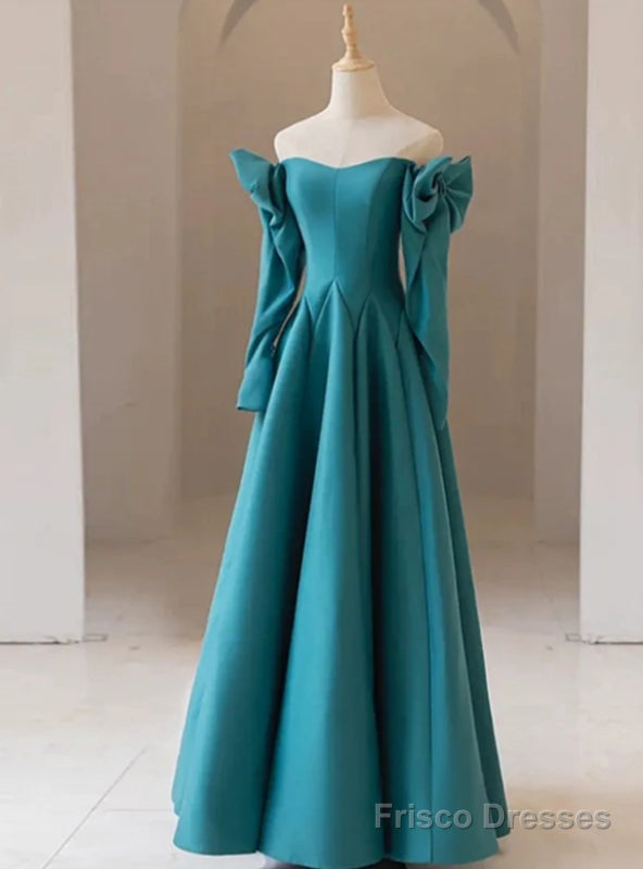 Teal Blue Long Sleeve Off the Shoulder Prom Dress Main image