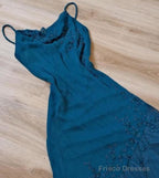 Teal Spaghetti Strap Chiffon Beaded Appliqu Long Prom Dress Evening Dress