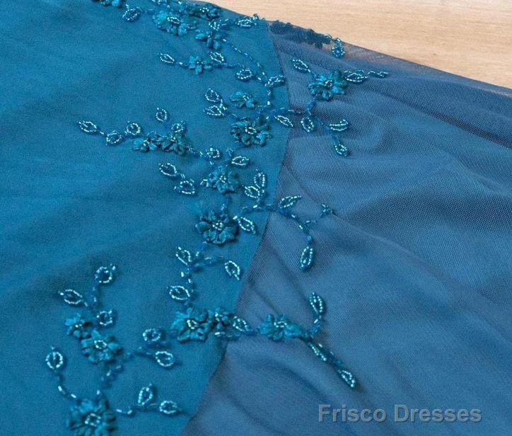 Teal Spaghetti Strap Chiffon Beaded Appliqu Long Prom Dress Evening Dress