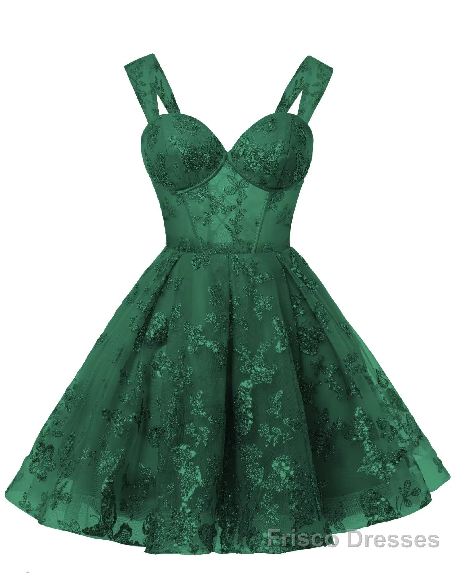 Teens Sparkly Tulle Emerald Green Homecoming Dresses Spaghetti Straps Short Cocktail Party Prom Dress Main image