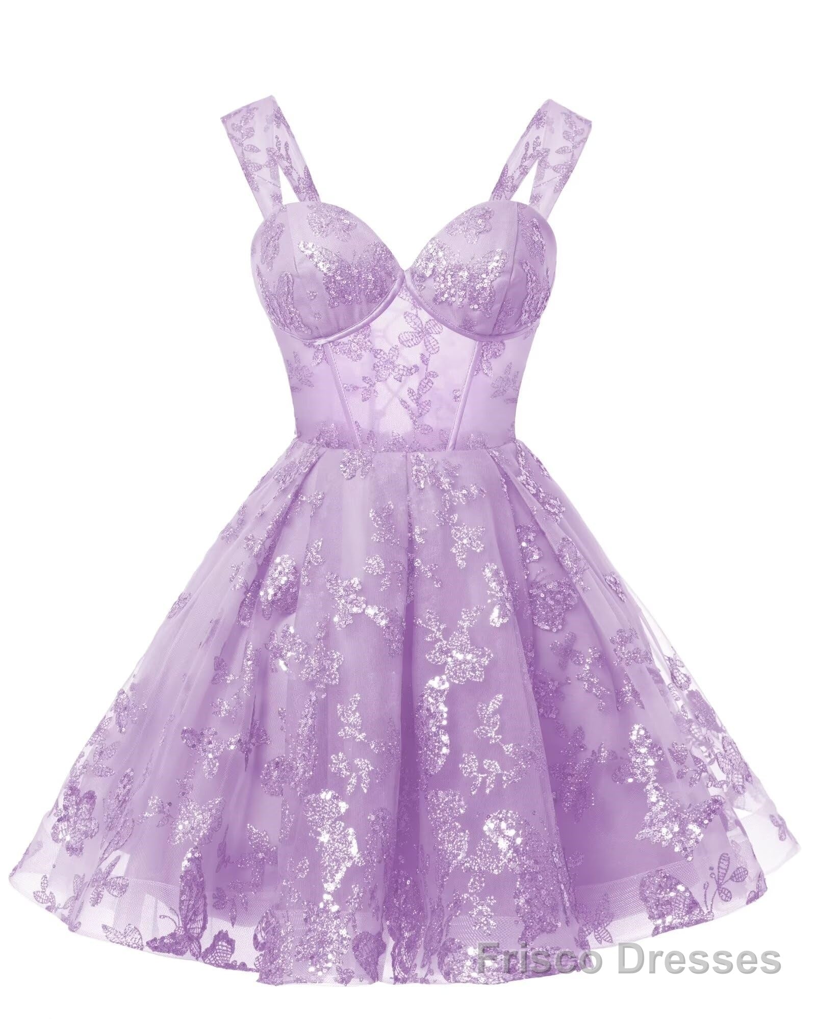 Teens Sparkly Tulle Lilac Homecoming Dresses Spaghetti Straps Short Cocktail Party Prom Dress Main image