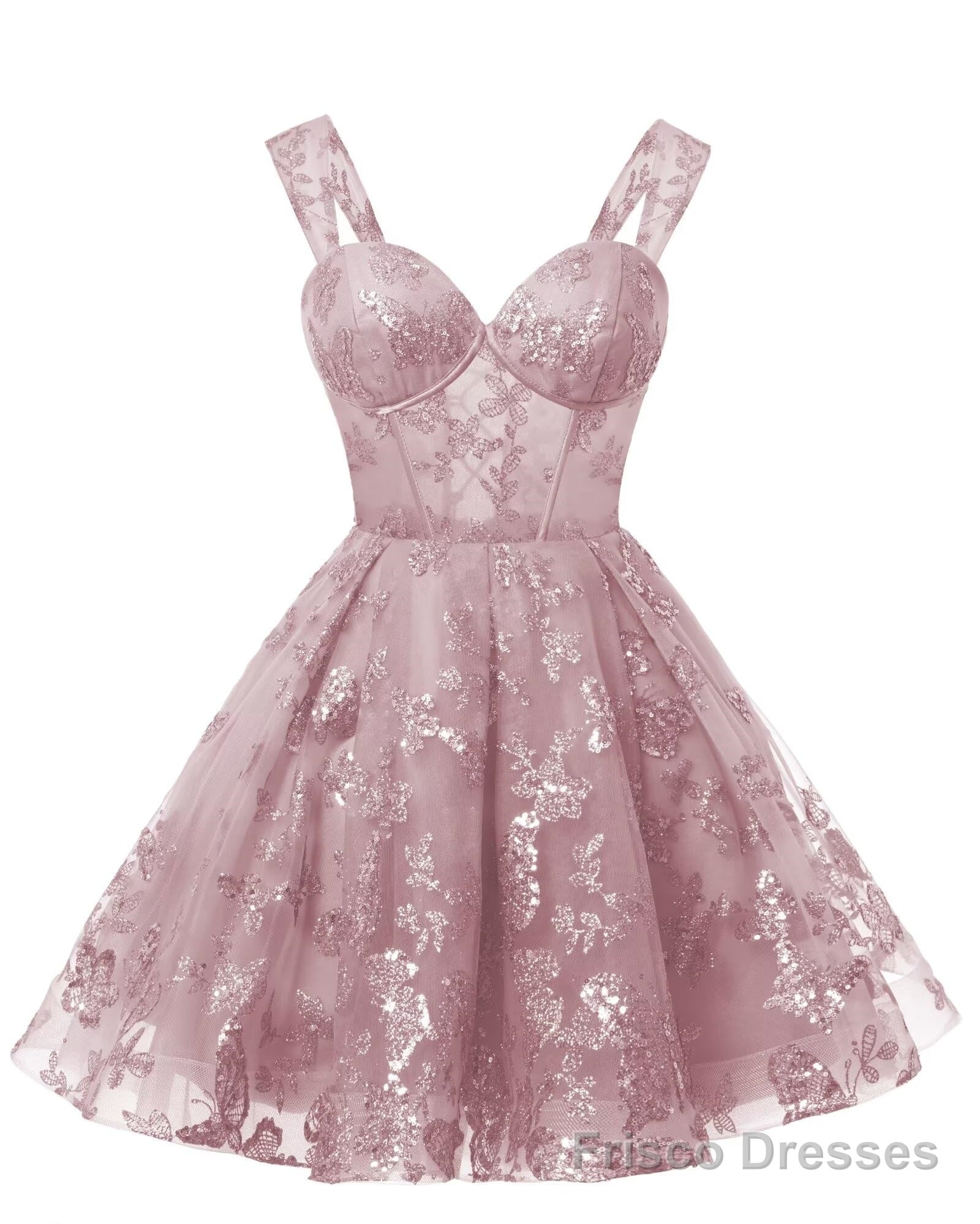 Teens Sparkly Tulle Mauve Homecoming Dresses Spaghetti Straps Short Cocktail Party Prom Dress Main image