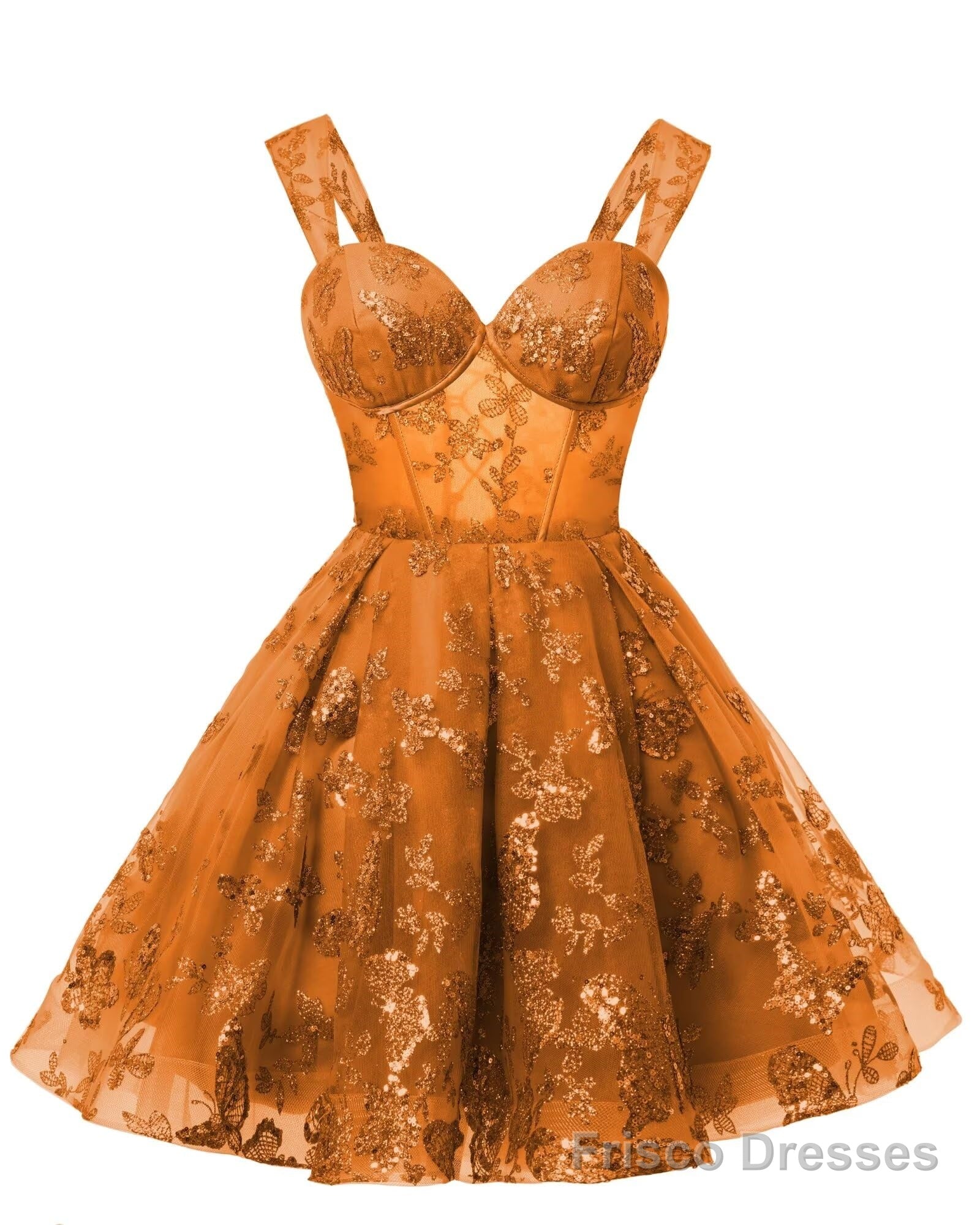 Teens Sparkly Tulle Orange Homecoming Dresses Spaghetti Straps Short Cocktail Party Prom Dress Secondary image