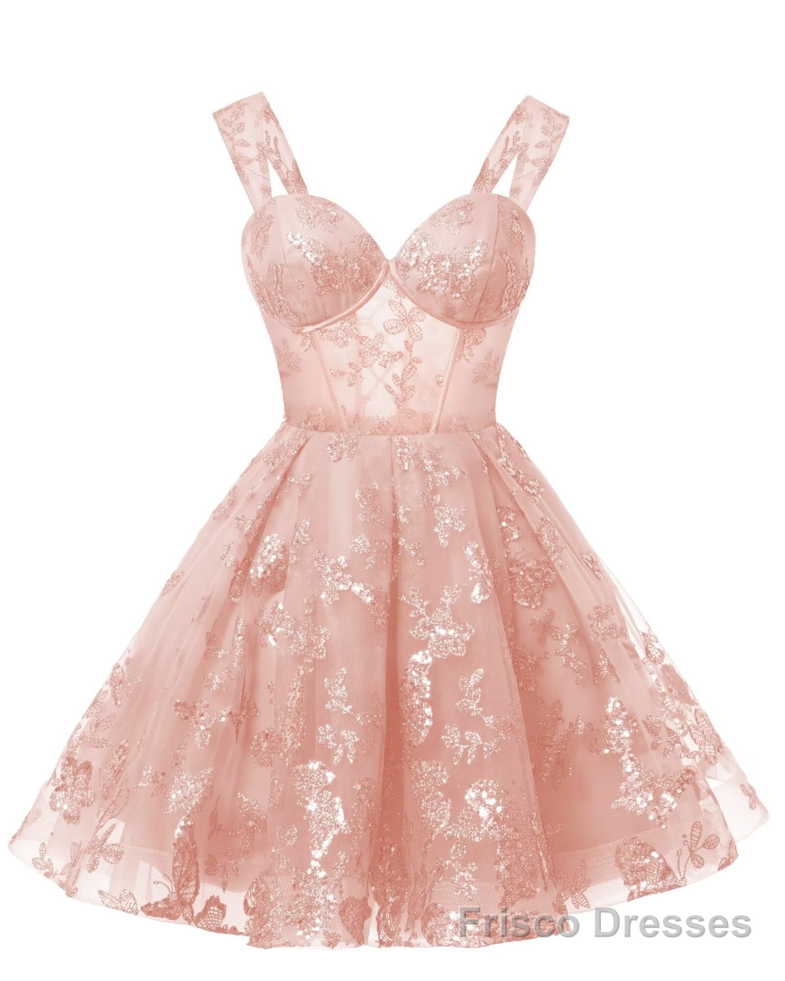 Teens Sparkly Tulle Peach Pink Homecoming Dresses Spaghetti Straps Short Cocktail Party Prom Dress Secondary image