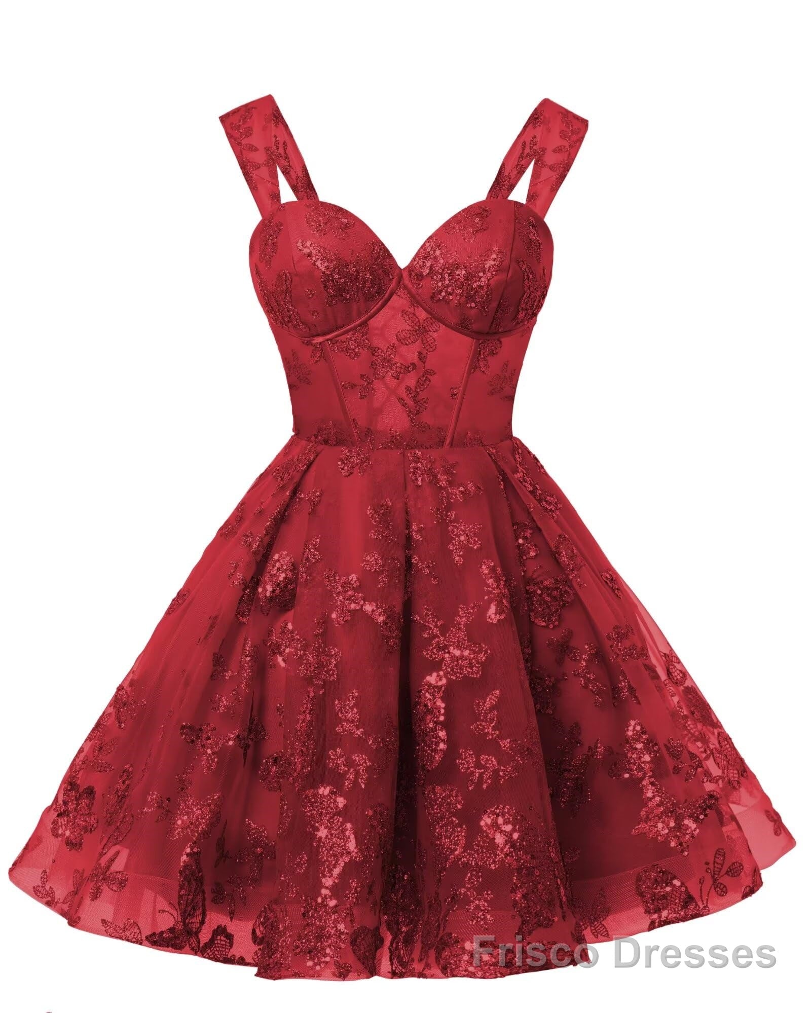 Teens Sparkly Tulle Red Homecoming Dresses Spaghetti Straps Short Cocktail Party Prom Dress Main image