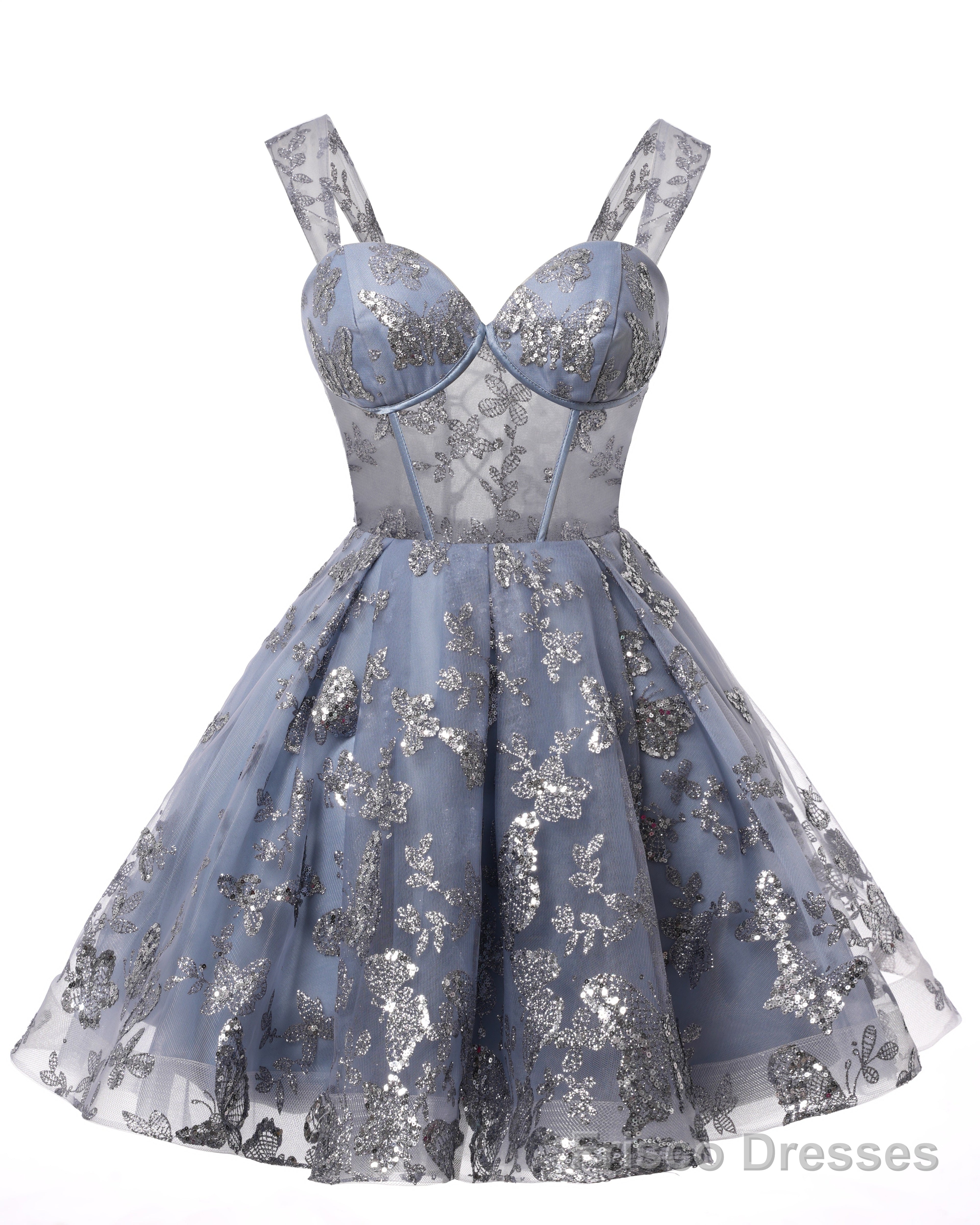 sparkly light blue homecoming dress Strapless Short Homecoming Dress with Sequins PromGirl