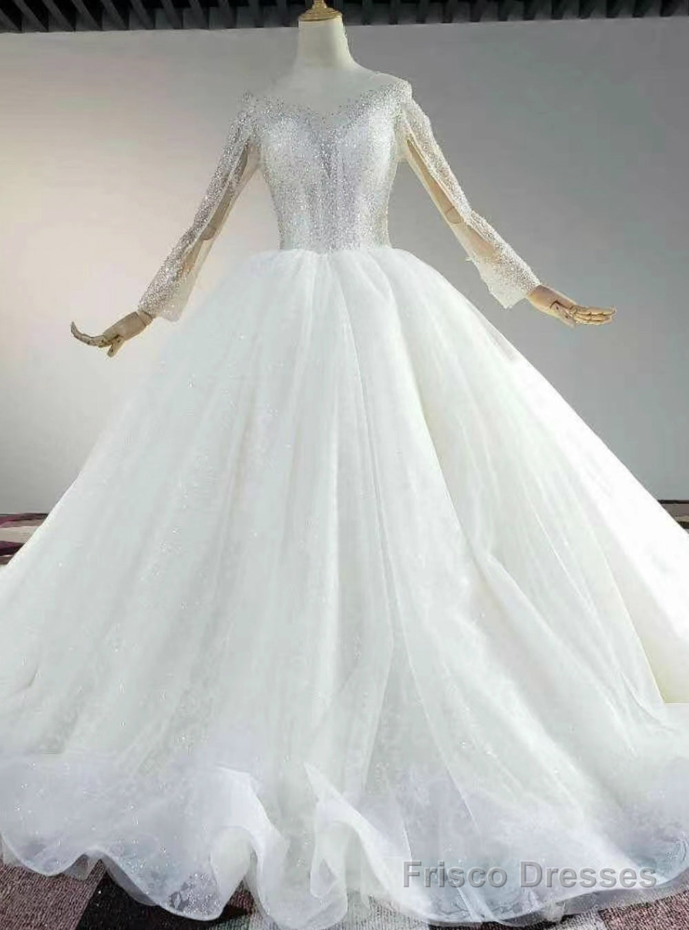The Largest Variety Of Styles Ivory White Tulle Sequins Long SLeeve Open Back Beading Sequins Wedding Dress Main image