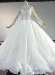 The Largest Variety Of Styles Ivory White Tulle Sequins Long SLeeve Open Back Beading Sequins Wedding Dress