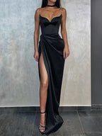 Thin Straps Simple Prom Gowns With Leg Slit Side