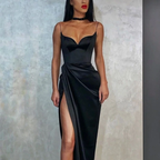 Thin Straps Simple Prom Gowns With Leg Slit Side