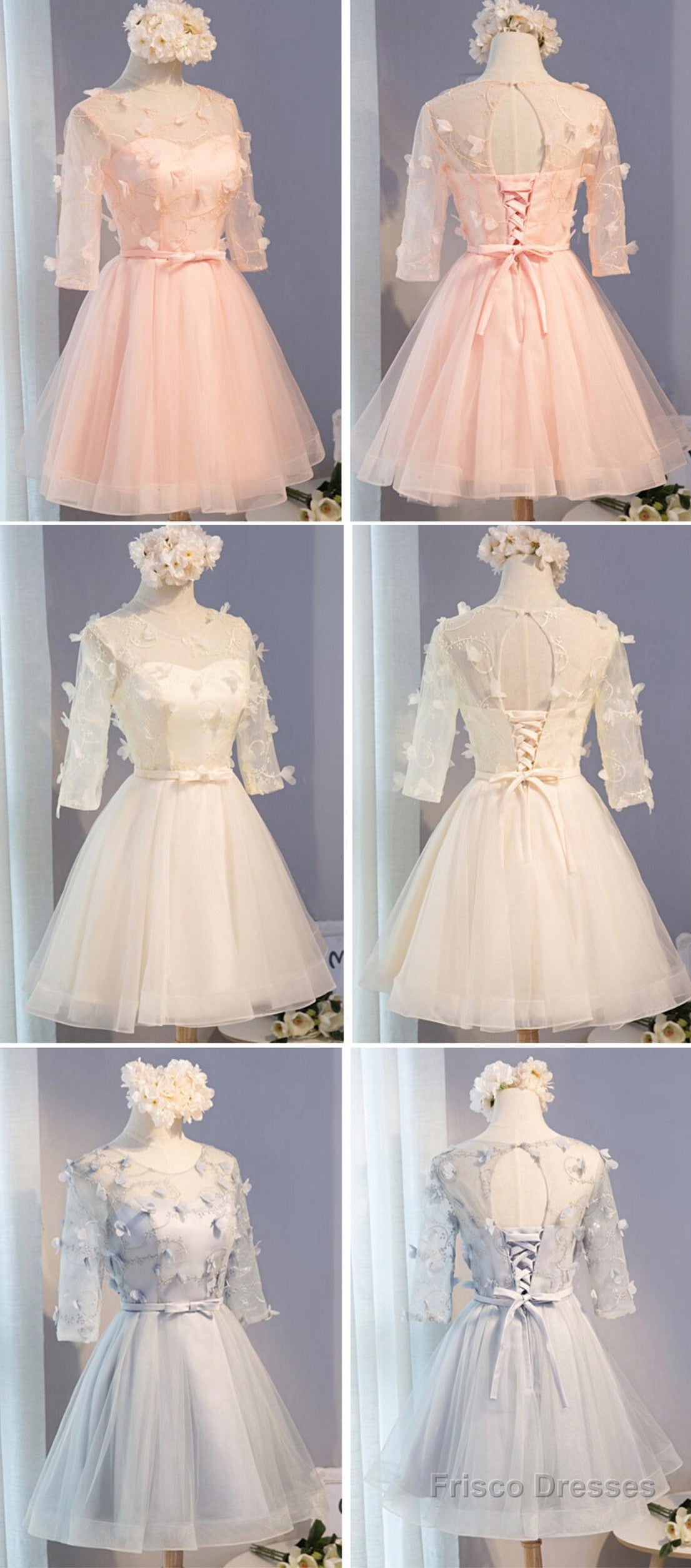 Three-Quarter Illusion Sleeve  Clairvoyant Outfit Lace Up Back For Teen Organza Appliques Homecoming Dress Secondary image