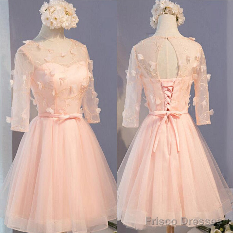 Three-Quarter Illusion Sleeve  Clairvoyant Outfit Lace Up Back For Teen Organza Appliques Homecoming Dress