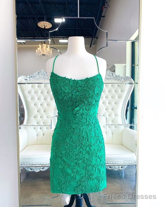 Tie Back Appliqued Sheath Green Homecoming Dress Main image