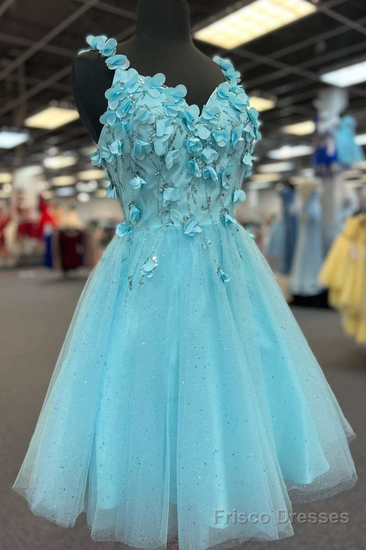 Tiffany Blue 3D Floral Lace Sweetheart Backless A-Line Short Party Dress Main image