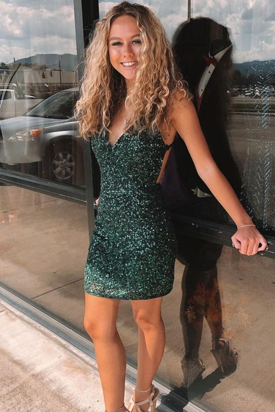 Tight Dark Green Sequins Mini Homecoming Dress Party Dress Main image