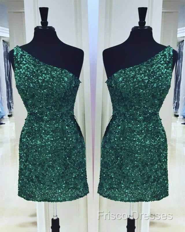 Tight Green Sequin One Shoulder Dress