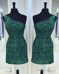 Tight Green Sequin One Shoulder Dress