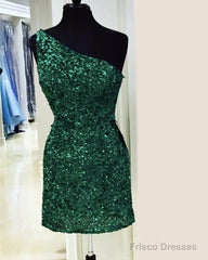Tight Green Sequin One Shoulder Dress