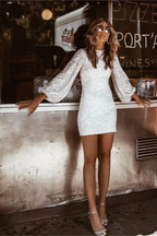 Tight Long Sleeves Sequin Short Homecoming Dress Sexy Hoco Dresses