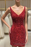Tight Wine Red Sequins Short Homecoming Dress Party Gown