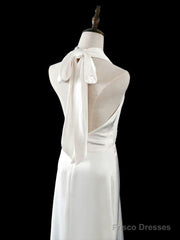 Timeless A Line Halter Satin White Wedding Dresses Brides Dress