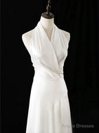 Timeless A Line Halter Satin White Wedding Dresses Brides Dress
