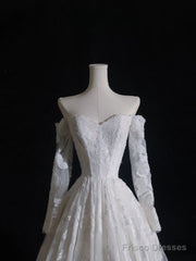 Timeless A Line Off The Shoulder White Lace Long Sleeves Wedding Dresses Bridal Dress