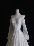 Timeless A Line Off The Shoulder White Lace Long Sleeves Wedding Dress Bridal Dress