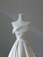 Timeless A Line Strapless Satin Ivory Long Wedding Dress Bridal Dresses