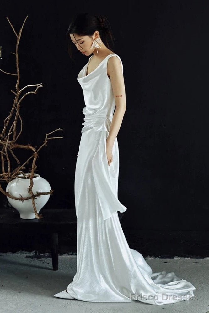 Timeless A Line Straps White Satin Long Wedding Dresses Bridal Dress Main image