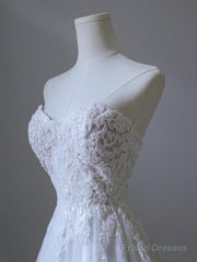 Timeless A Line Sweetheart Lace Tulle White Wedding Dresses Brides Dress