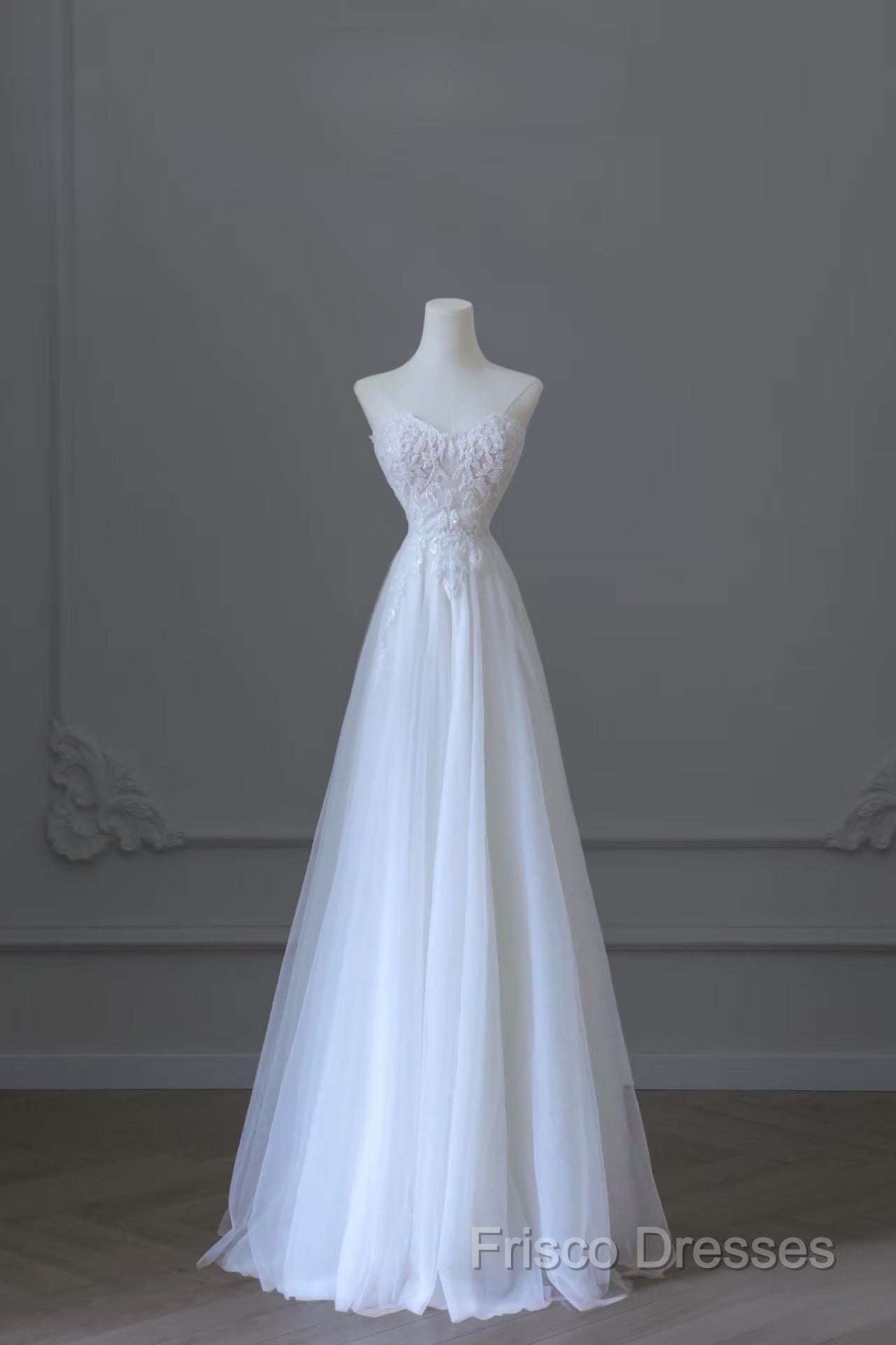 Timeless A Line Sweetheart Lace Tulle White Wedding Dress Brides Dress